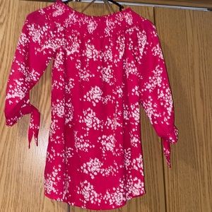 Pink and white off the shoulder Stella tweed blouse